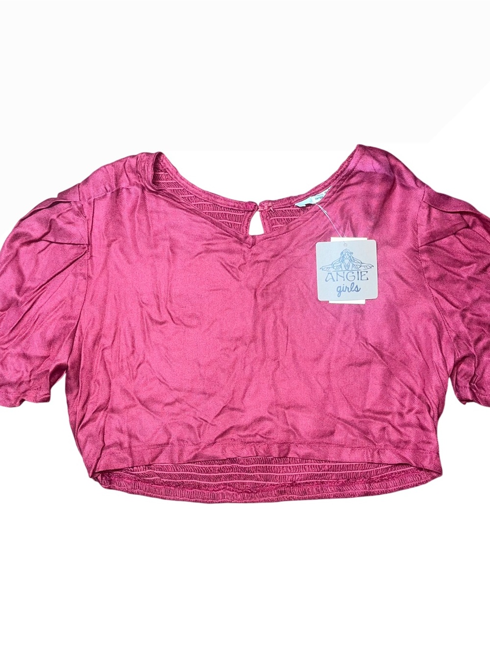 Angie Girls Short Sleeve Shirt Crop Top Red Maroon Smocked Large NWT Flannel